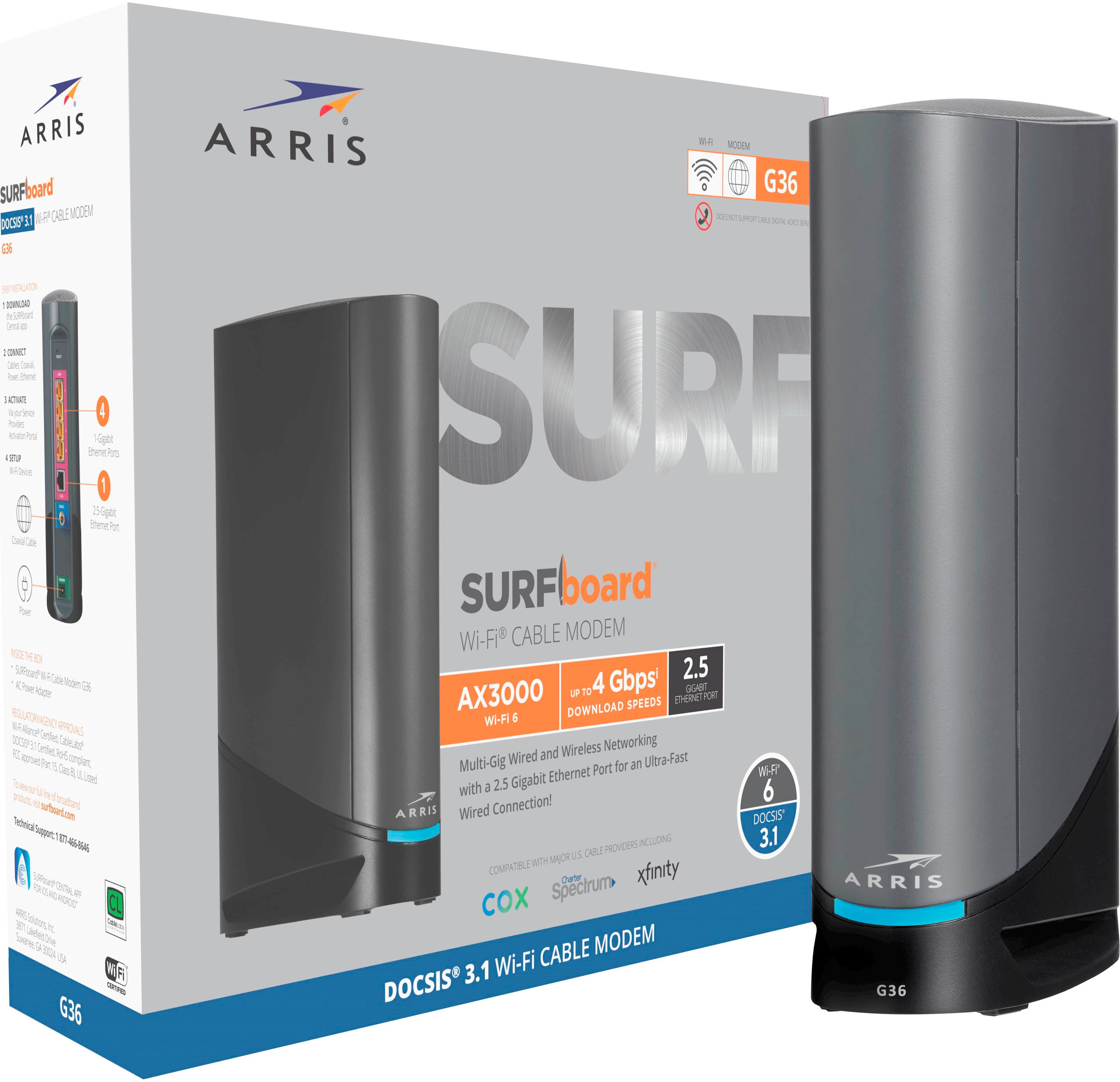 Front. ARRIS - SURFboard DOCSIS 3.1 Multi-Gig Cable Modem & Wi-Fi 6 Router Combo - Black.