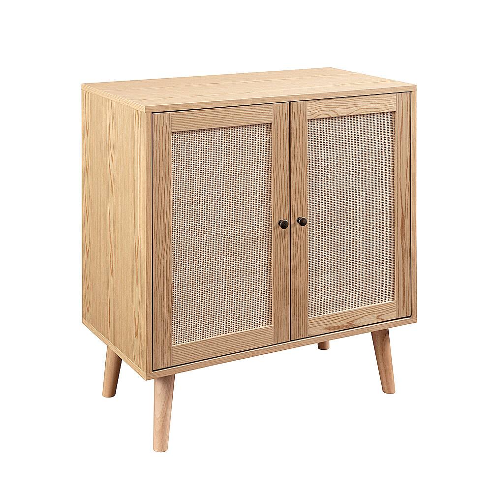 Angle. Walker Edison - Rattan Door Pine Wood Accent Cabinet - Natural.
