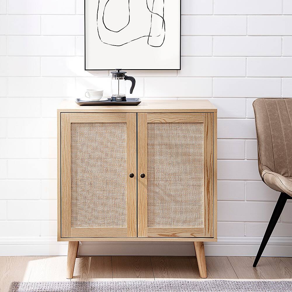 Alt View 11. Walker Edison - Rattan Door Pine Wood Accent Cabinet - Natural.