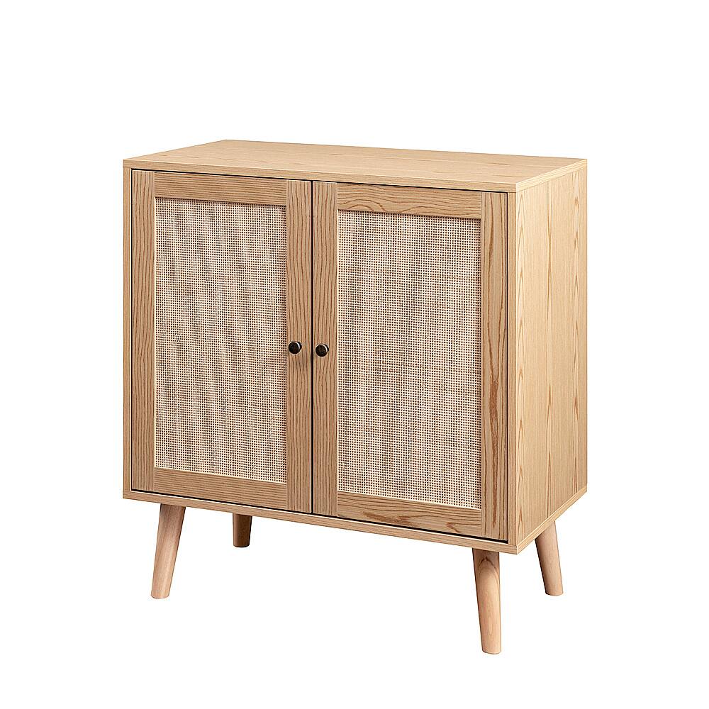 Left. Walker Edison - Rattan Door Pine Wood Accent Cabinet - Natural.
