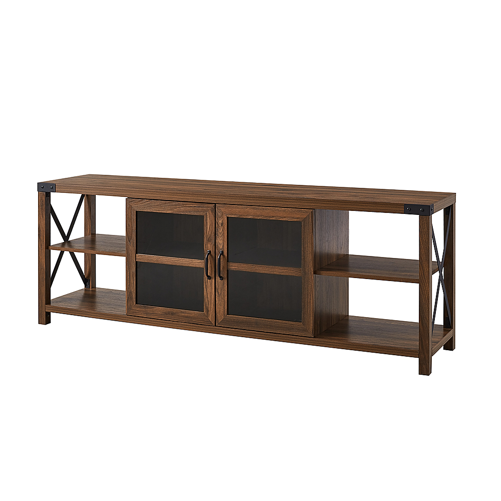 Angle View: Walker Edison - Farmhouse Metal-X TV Stand for TVs up to 80" - Dark walnut