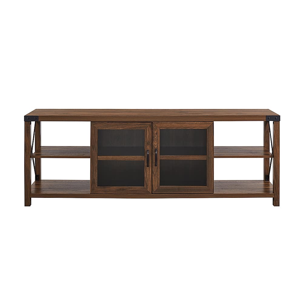 Front. Walker Edison - Farmhouse Metal-X TV Stand for TVs up to 80" - Dark walnut.