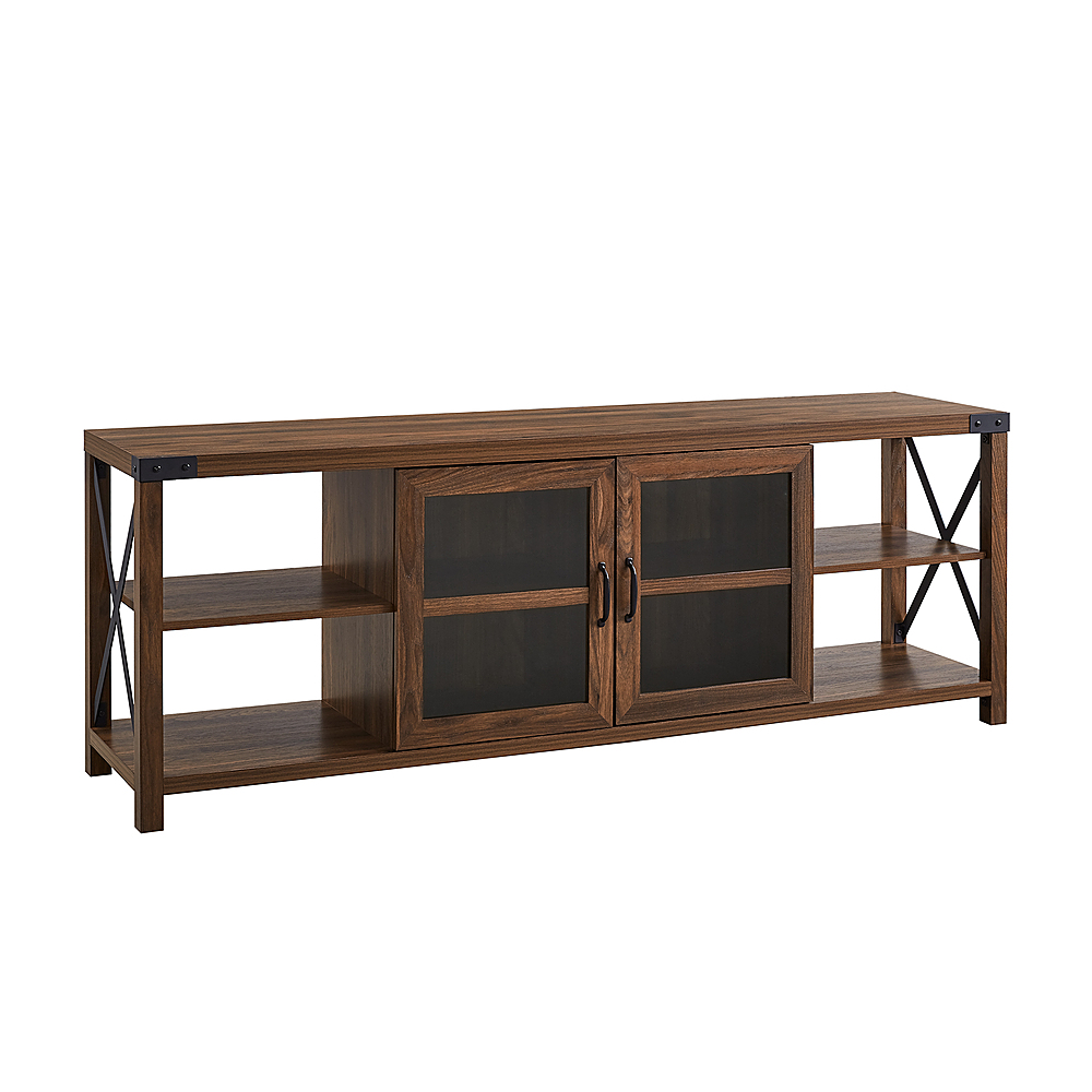 Left View: Walker Edison - Farmhouse Metal-X TV Stand for TVs up to 80" - Dark walnut