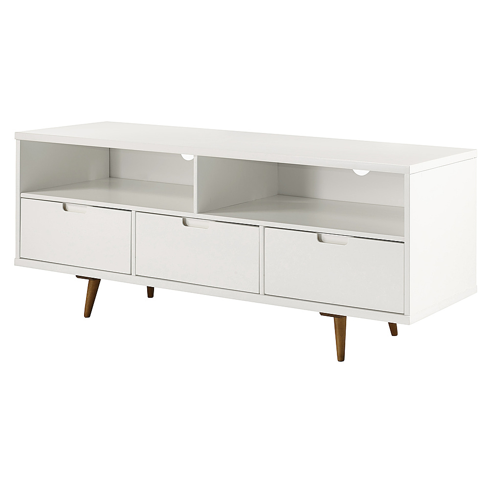 Angle View: Walker Edison - 58" Mid-Century Modern 3-Drawer Wood TV Stand for TVs up to 65" - White