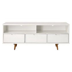 Walker Edison - 58" Mid-Century Modern 3-Drawer Wood TV Stand for TVs up to 65" - White - Front_Zoom