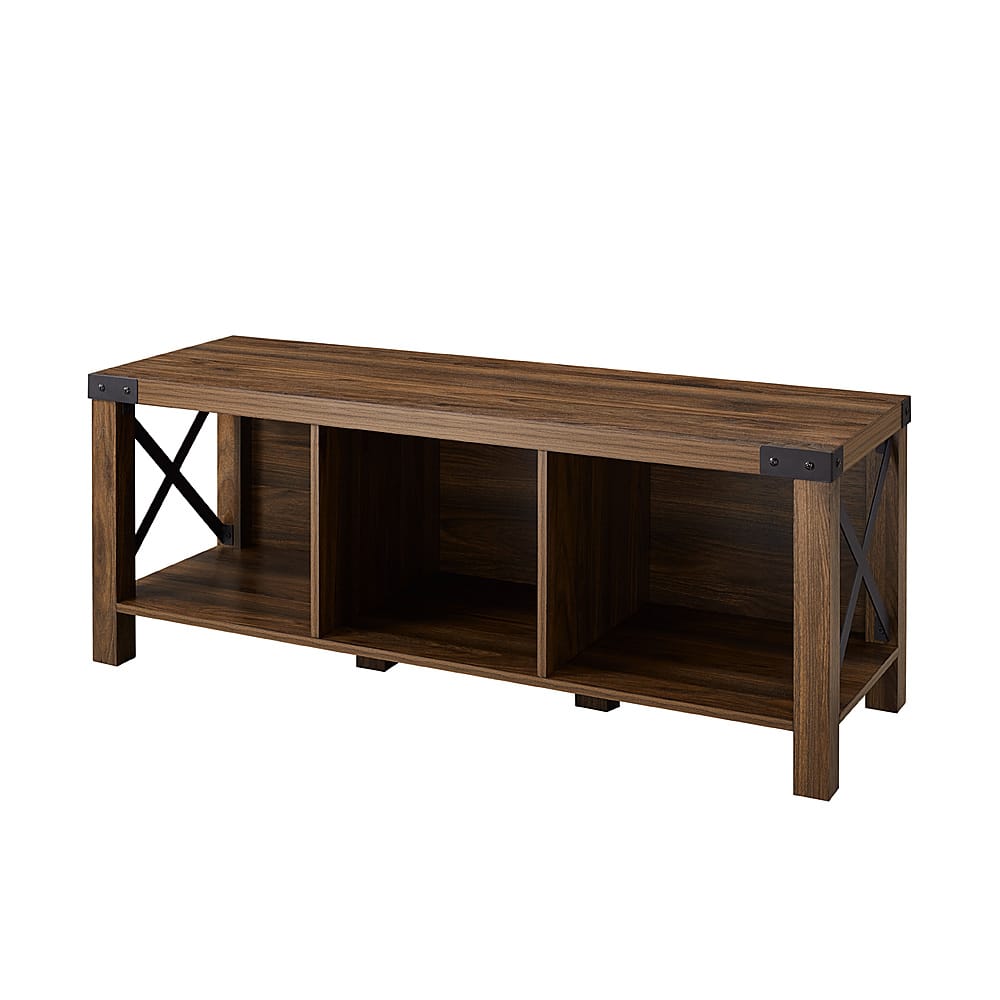 Angle View: Walker Edison - 48” Farmhouse Metal-X 3-Cubby Entry Bench - Dark walnut