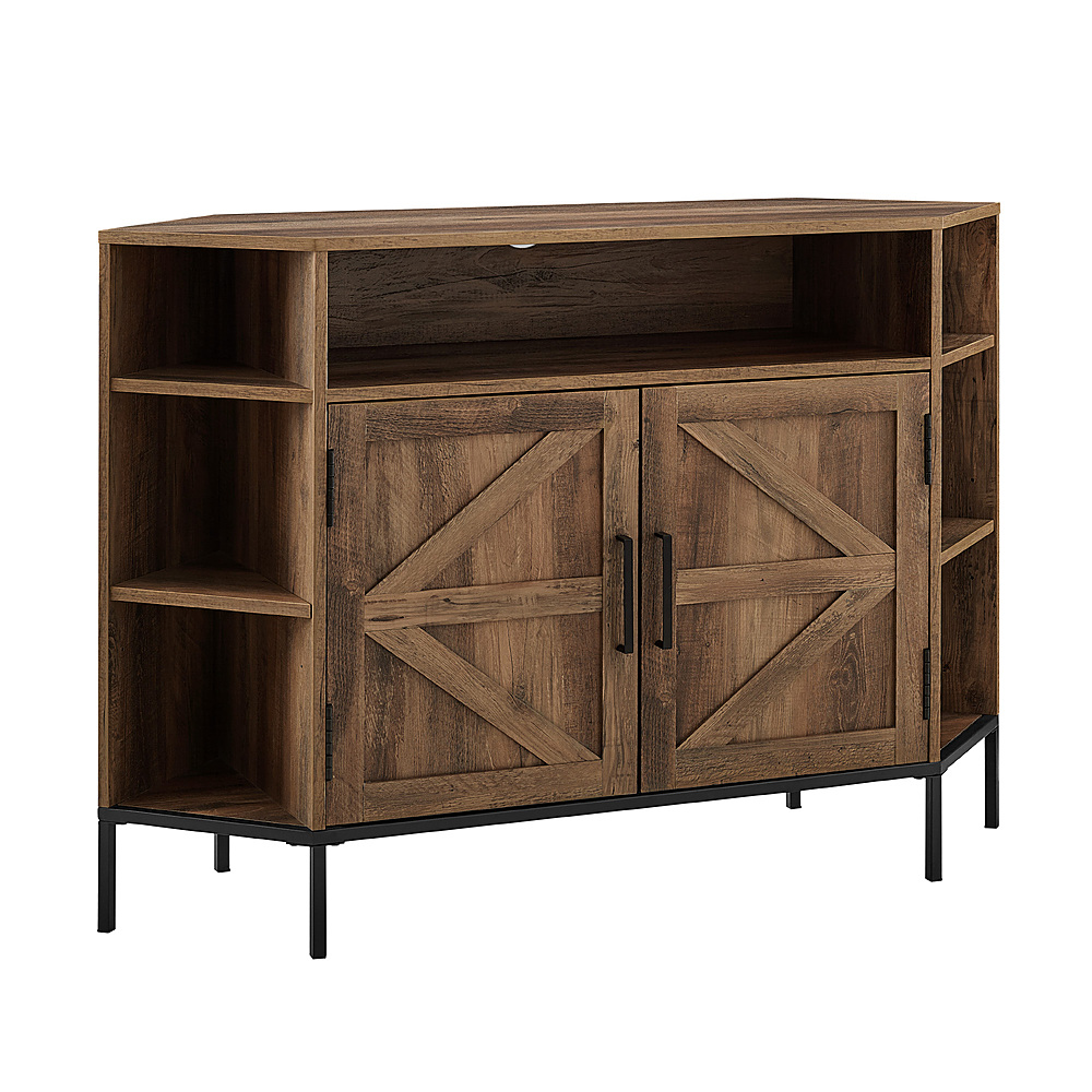 Left View: Walker Edison - Rustic Corner TV Stand for Most TVs up to 55" - Rustic Oak