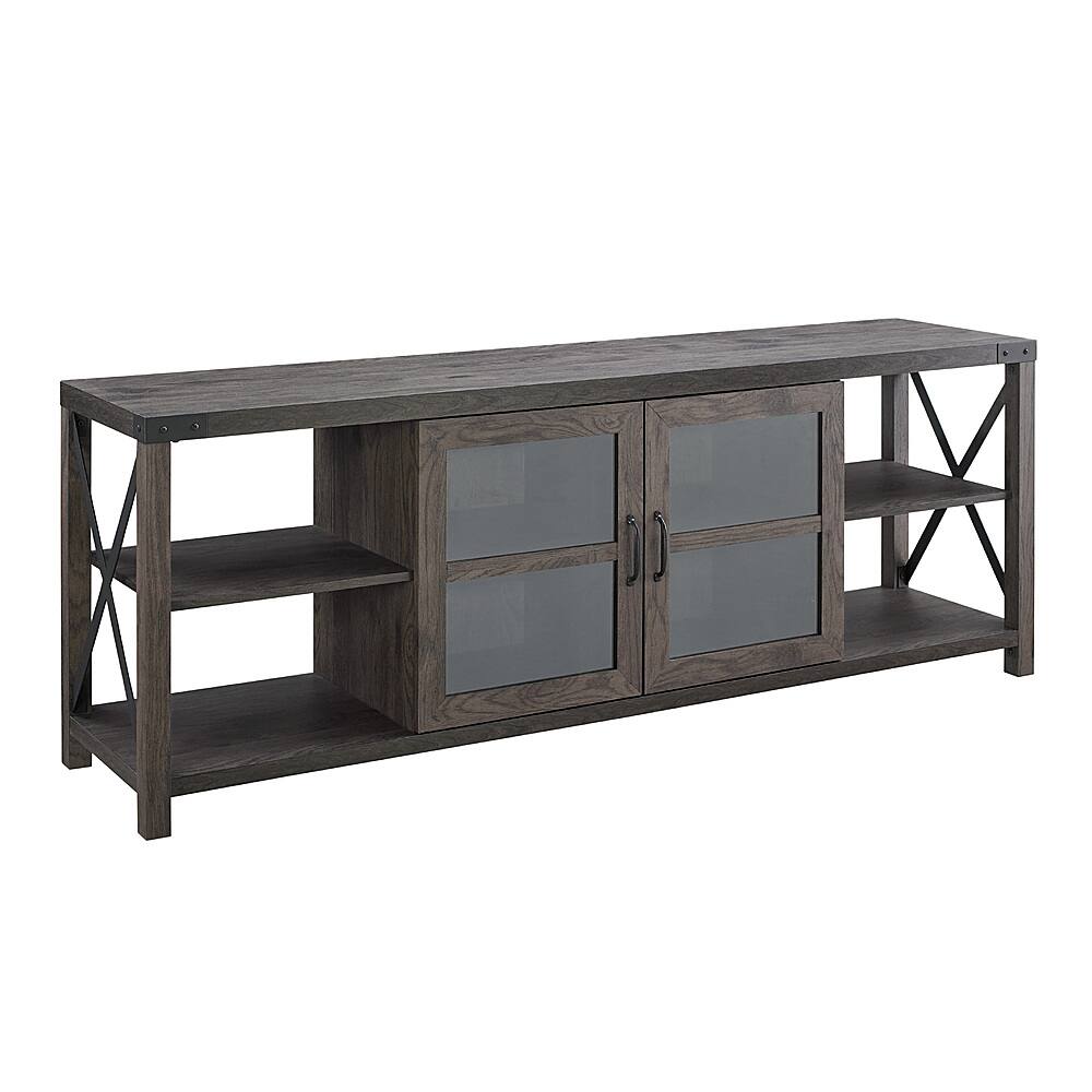 Left View: Walker Edison - Farmhouse Metal-X TV Stand for TVs up to 80" - Sable