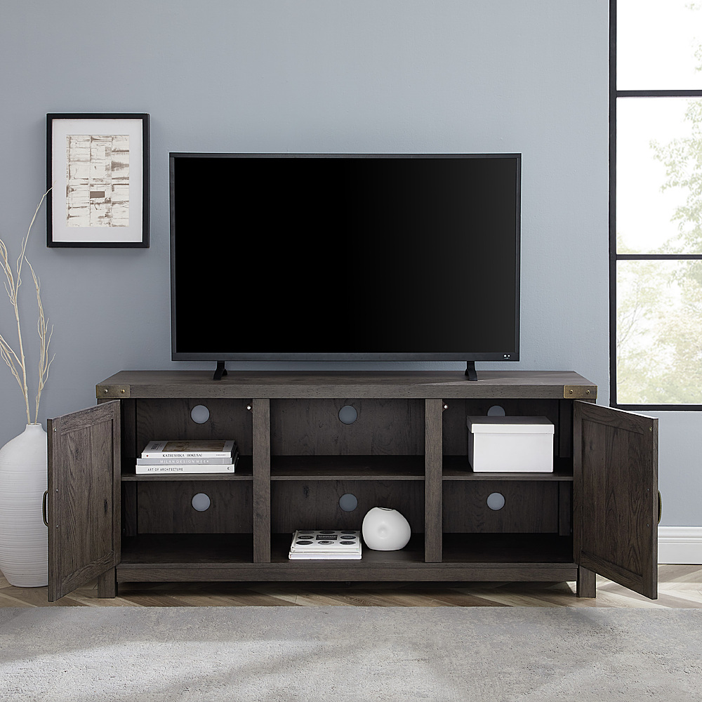 Best Buy: Walker Edison 58 Modern Farmhouse Sliding Door TV Stand for Most  TVs up to 65 Rustic White Brown BB58SBDWO