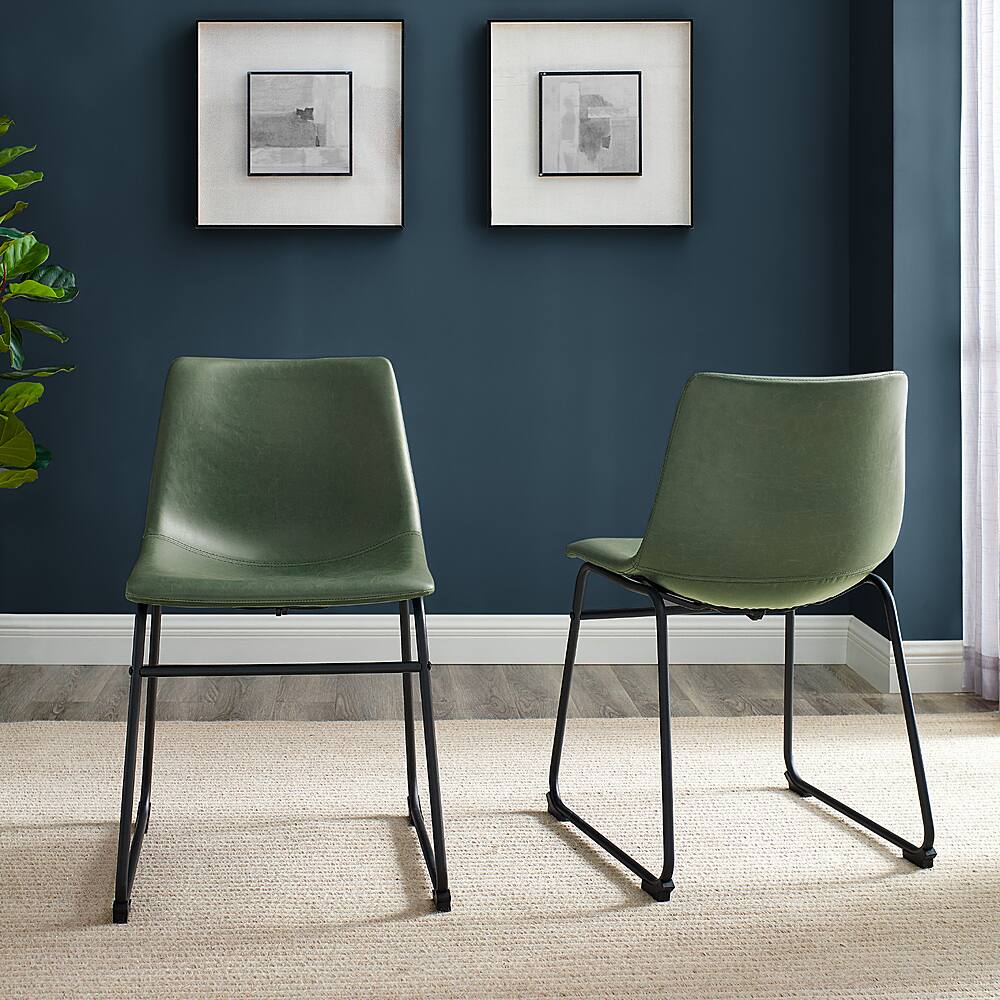 Walker Edison Industrial Faux Leather Counter Stool (Set of 2) Green