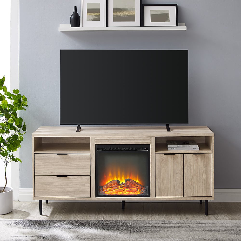 Tv stand with fireplace and deals drawers