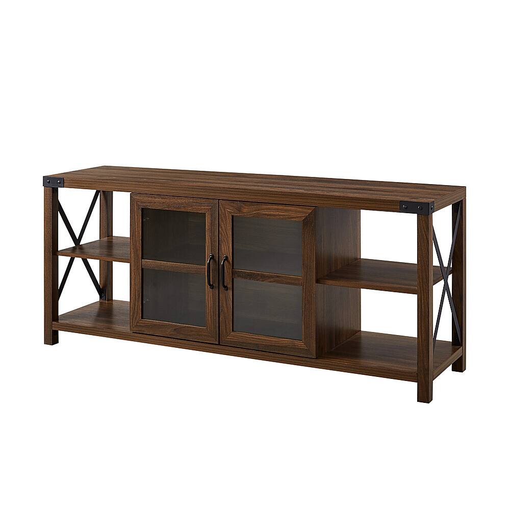 Angle View: Walker Edison - Farmhouse Glass Door Console for Most TVs up to 65” - Dark walnut