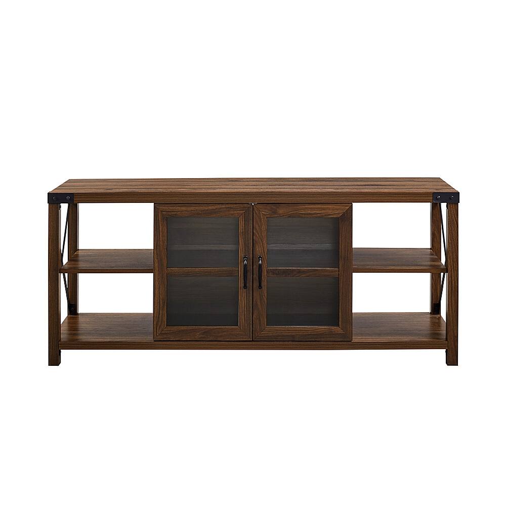 Front. Walker Edison - Farmhouse Glass Door Console for Most TVs up to 65” - Dark walnut.