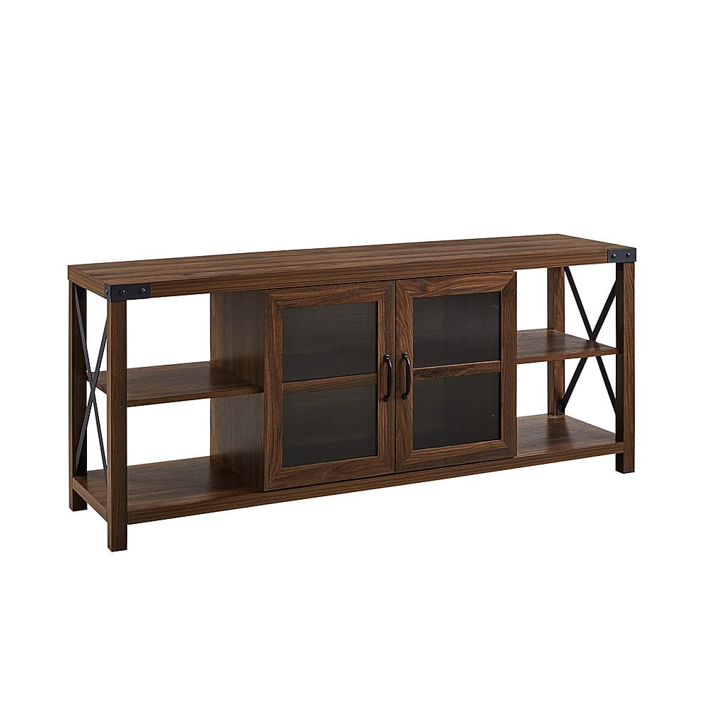 Left View: Walker Edison - Farmhouse Glass Door Console for Most TVs up to 65” - Dark walnut