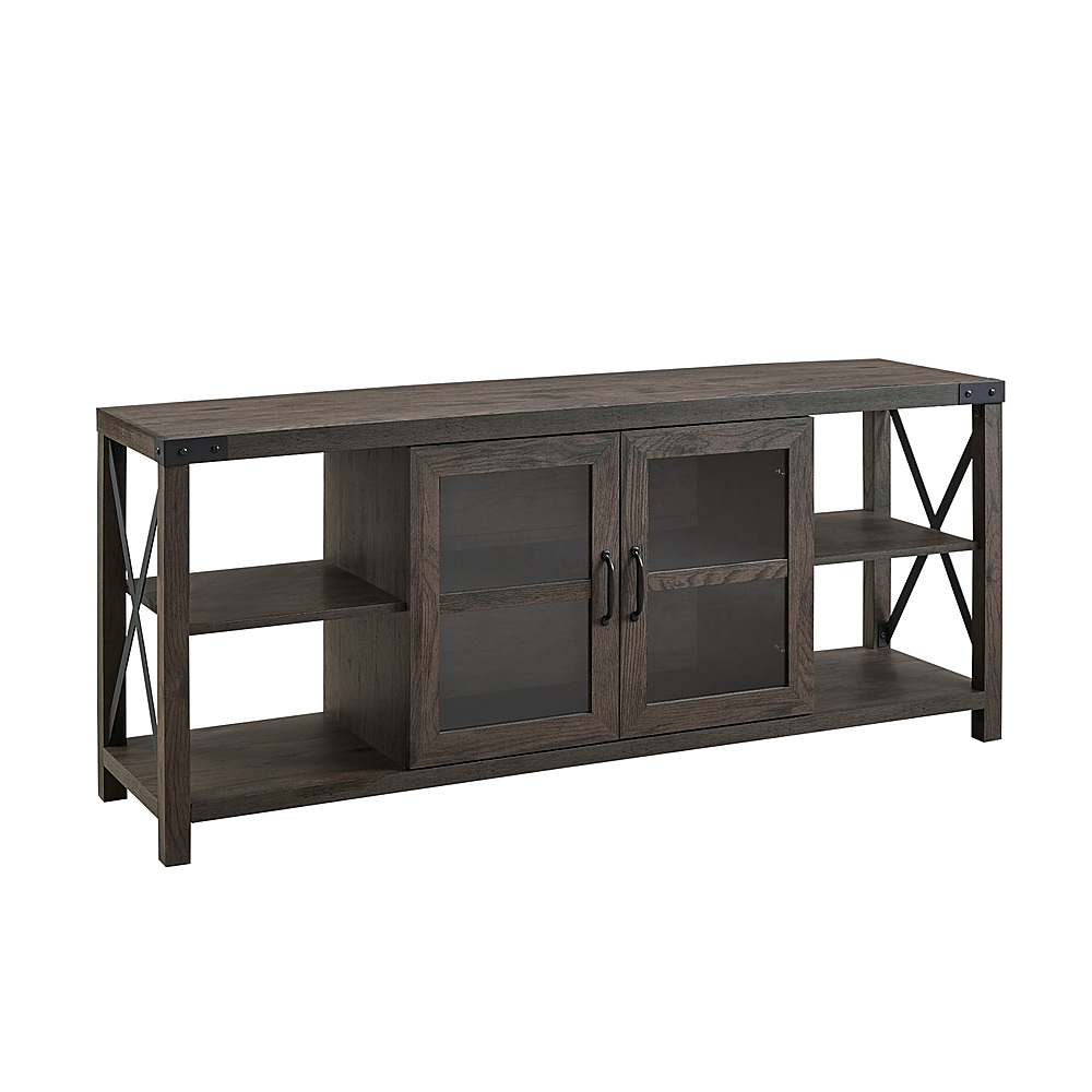 Left View: Walker Edison - Farmhouse Glass Door Console for Most TVs up to 65” - Sable