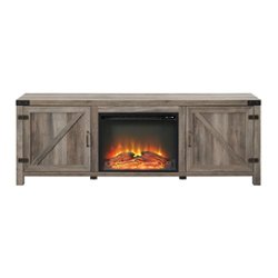 Walker Edison - Modern Farmhouse Barndoor Fireplace TV Stand for Most TVs up to 85" - Grey Wash - Front_Zoom