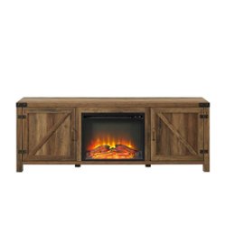 Walker Edison - Modern Farmhouse Barndoor Fireplace TV Stand for Most TVs up to 85" - Rustic Oak - Front_Zoom