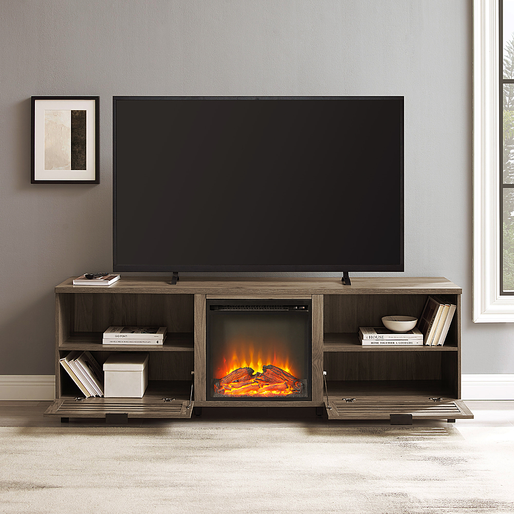 Best Buy: Walker Edison Modern Slat Drop Door Fireplace TV Stand for ...