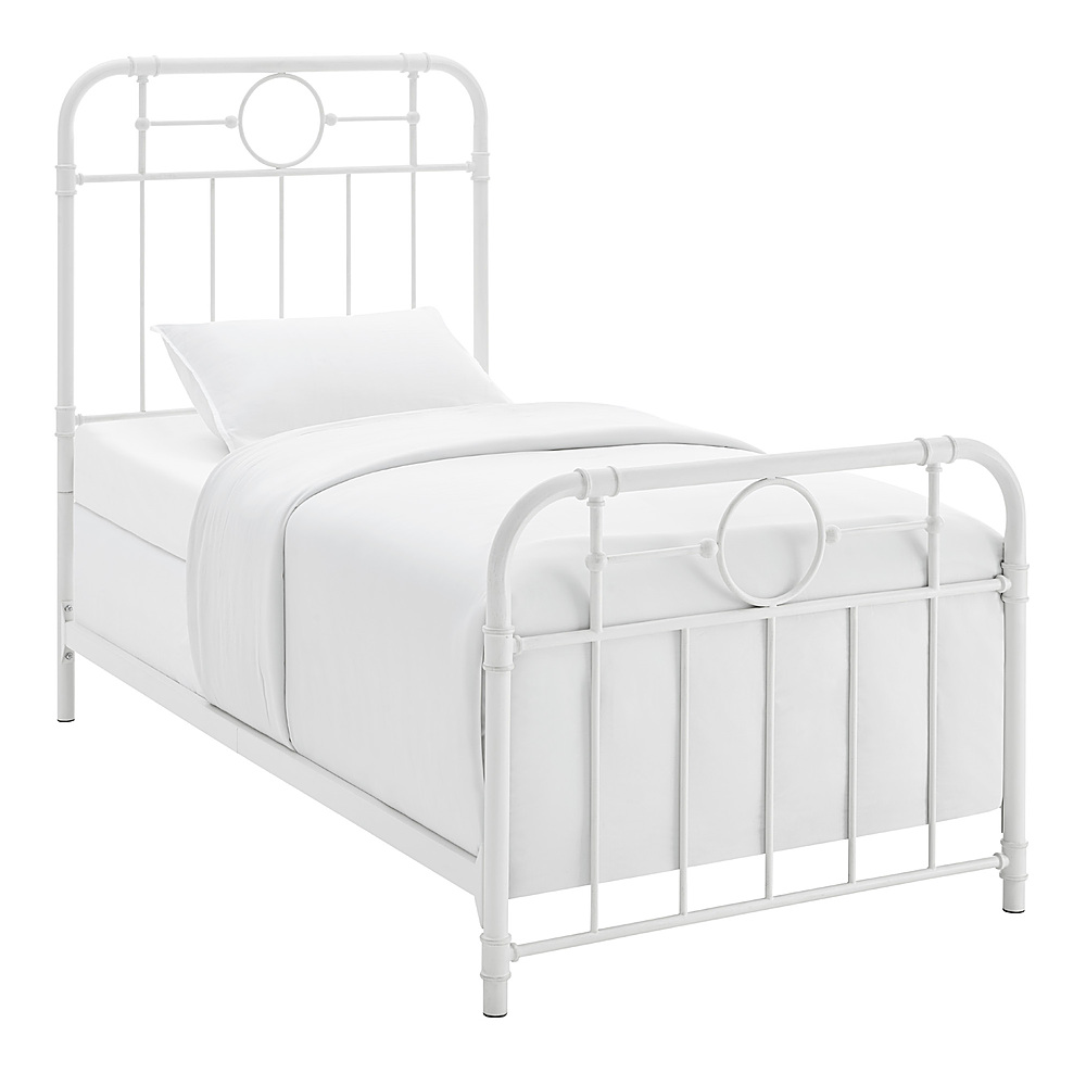 Angle View: Walker Edison - Vintage Industrial Metal Twin-Size Bed - Antique white