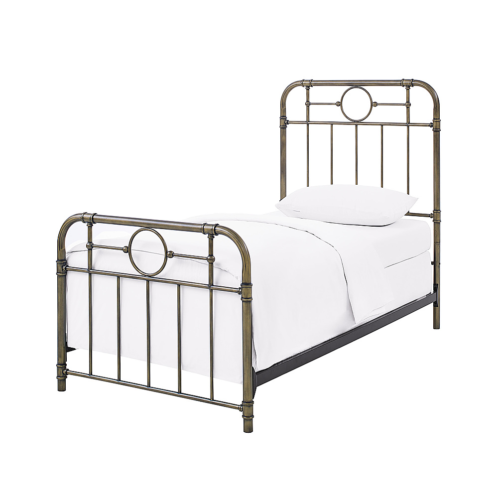 Left View: Walker Edison - Vintage Industrial Metal Twin-Size Bed - Bronze