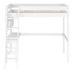 Walker Edison - Loft Bunk Solid Wood Twin-Size Bed - White - Front_Zoom