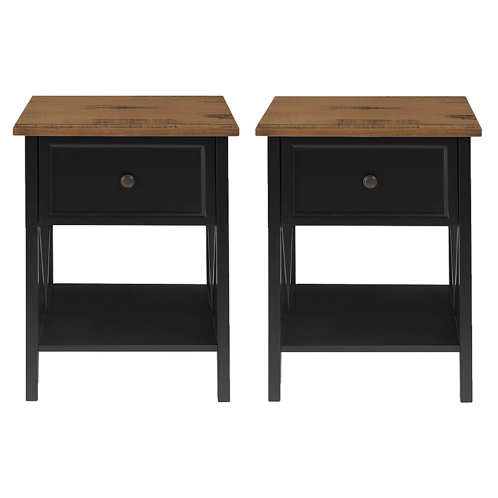 Walker Edison 2 Piece Farmhouse V Leg Side Table Set Rustic Oak/Black ...