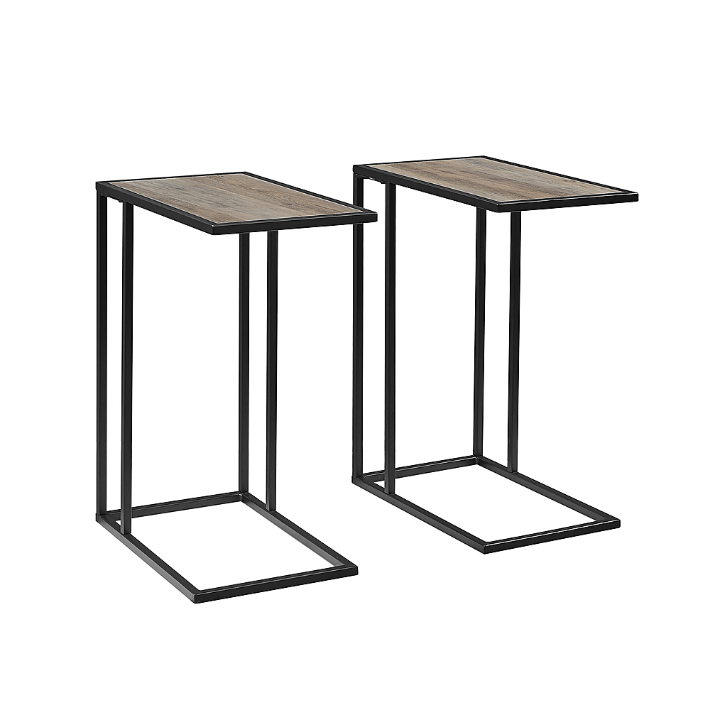Left View: Walker Edison - 20” Contemporary 2-Piece Metal Base C-Table Set - Grey Wash/Black
