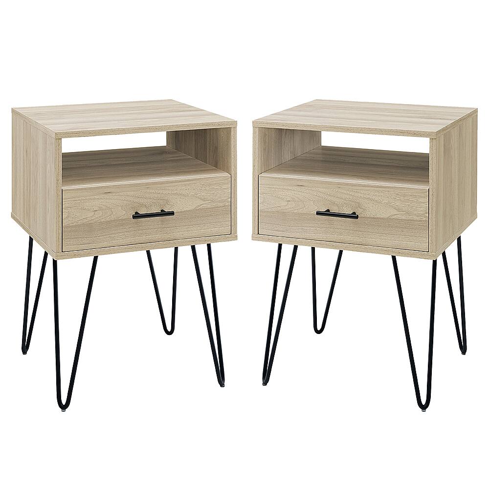 Angle View: Walker Edison - 2-Piece Mid-Century Hairpin-Leg Side Table Set - Birch