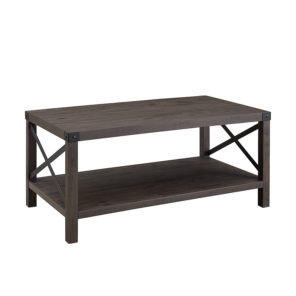Left View: Walker Edison - 2-Piece Rustic Solid Wood X-Leg End Table Set - Rustic Oak/White Wash