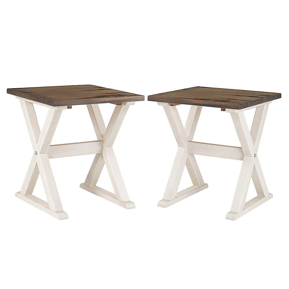 Angle View: Walker Edison - 2-Piece Rustic Solid Wood X-Leg End Table Set - Rustic Oak/White Wash