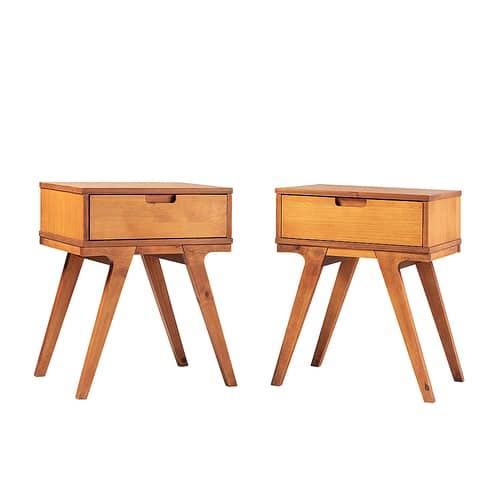 Walker Edison - 2-Piece Mid-Century Bridge-Leg Side Table Set - Caramel