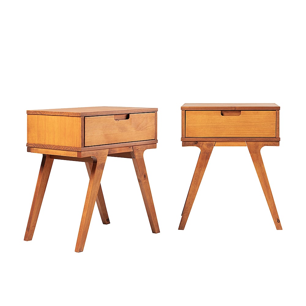 Left View: Walker Edison - 2-Piece Mid-Century Bridge-Leg Side Table Set - Caramel