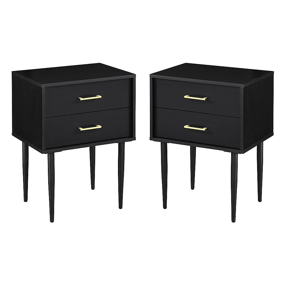 Angle View: Walker Edison - 2-Piece Mid-Century 2-Drawer Side Table Set - Black