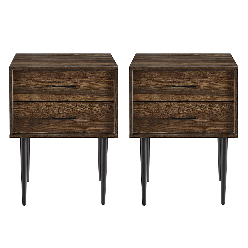 Front. Walker Edison - 2-Piece Mid-Century 2-Drawer Side Table Set - Dark Walnut.