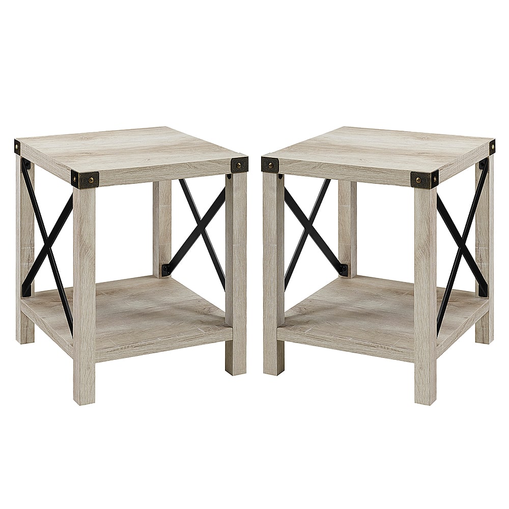 Angle View: Walker Edison - 18” Farmhouse 2-Piece Metal-X Side Table Set - White Oak