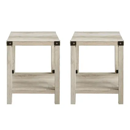 Front. Walker Edison - 18” Farmhouse 2-Piece Metal-X Side Table Set - White Oak.