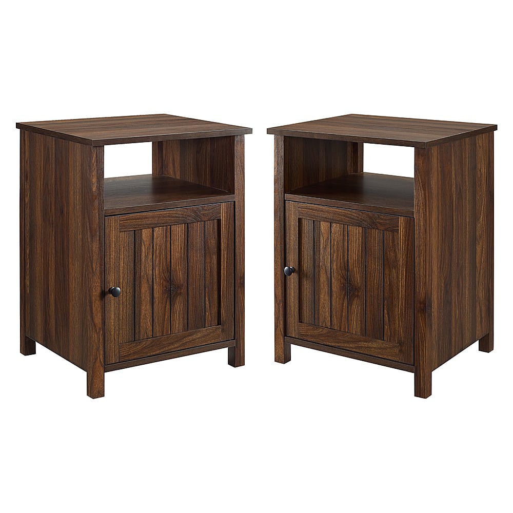 Angle View: Walker Edison - 2-Piece Farmhouse Grooved-Door Side Table Set - Dark Walnut