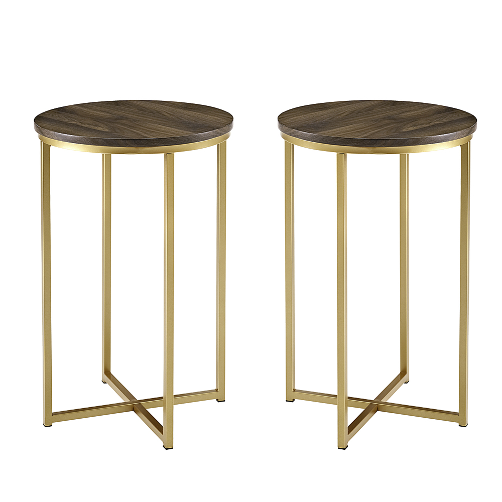 Angle View: Walker Edison - 16” Modern Glam 2-Piece Round Side Table Set - Dark Walnut/Gold