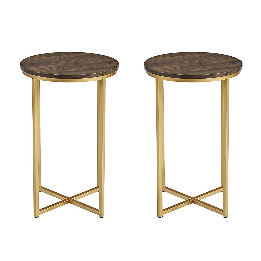 Walker Edison 16” Modern Glam 2 Piece Round Side Table Set Dark Walnut ...