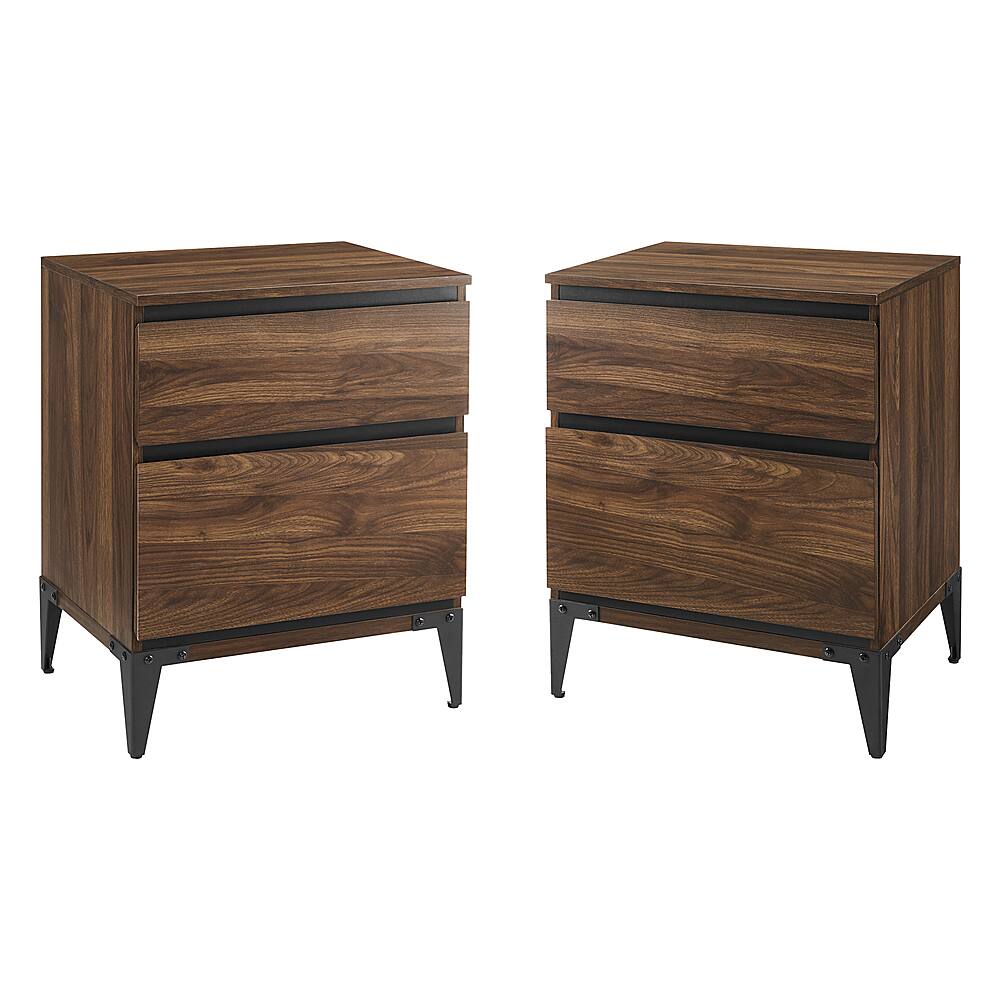 Left View: Walker Edison - 2-Piece Urban 2-Drawer Side Table Set - Dark Walnut