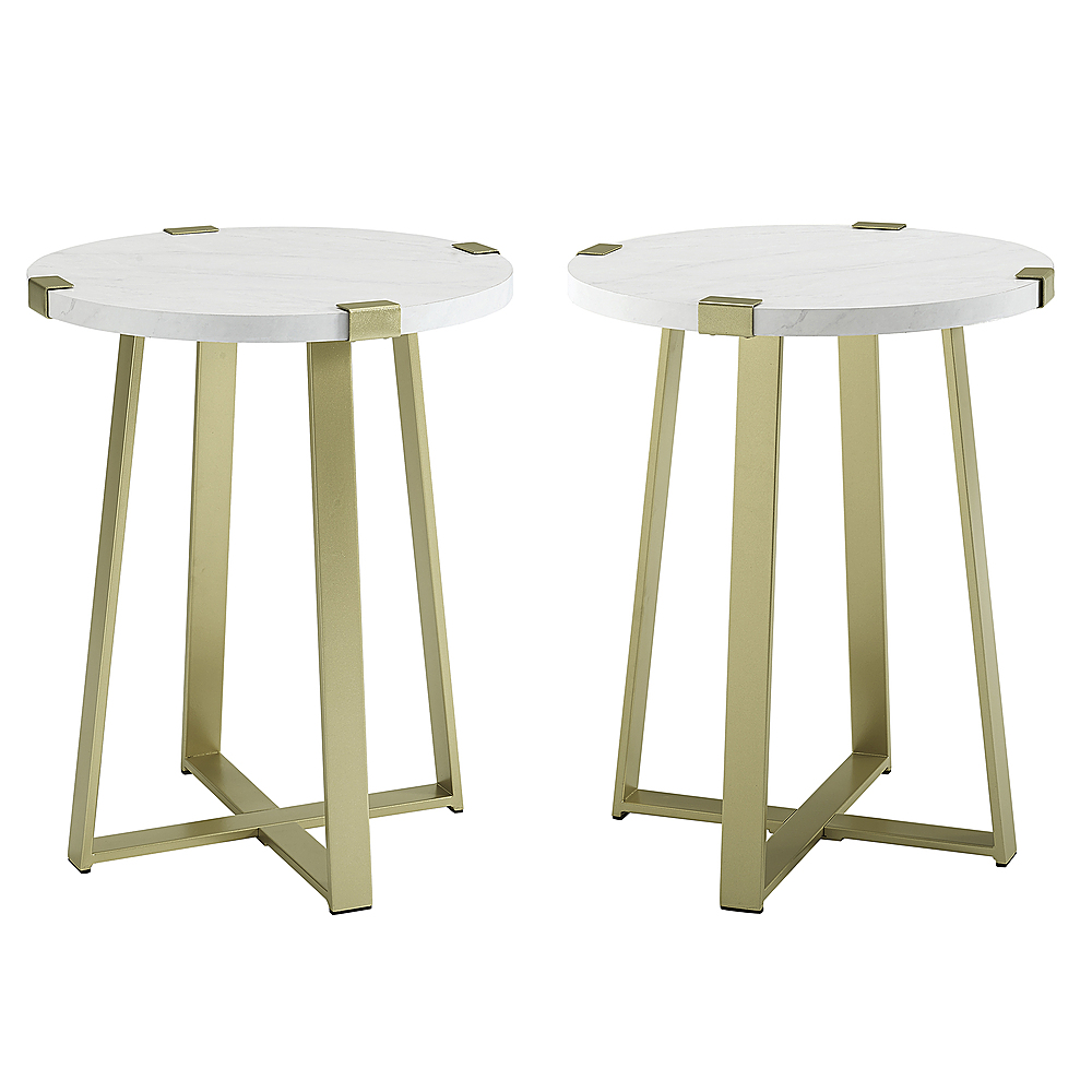 Angle View: Walker Edison - 18” Modern 2-Piece Metal-Wrap Side Table Set - Faux White Marble/Gold