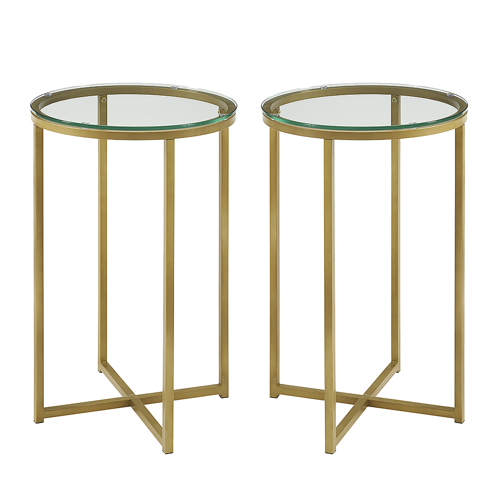 Angle View: Walker Edison - Round Modern Glam Side Table set of 2 - Glass/Gold