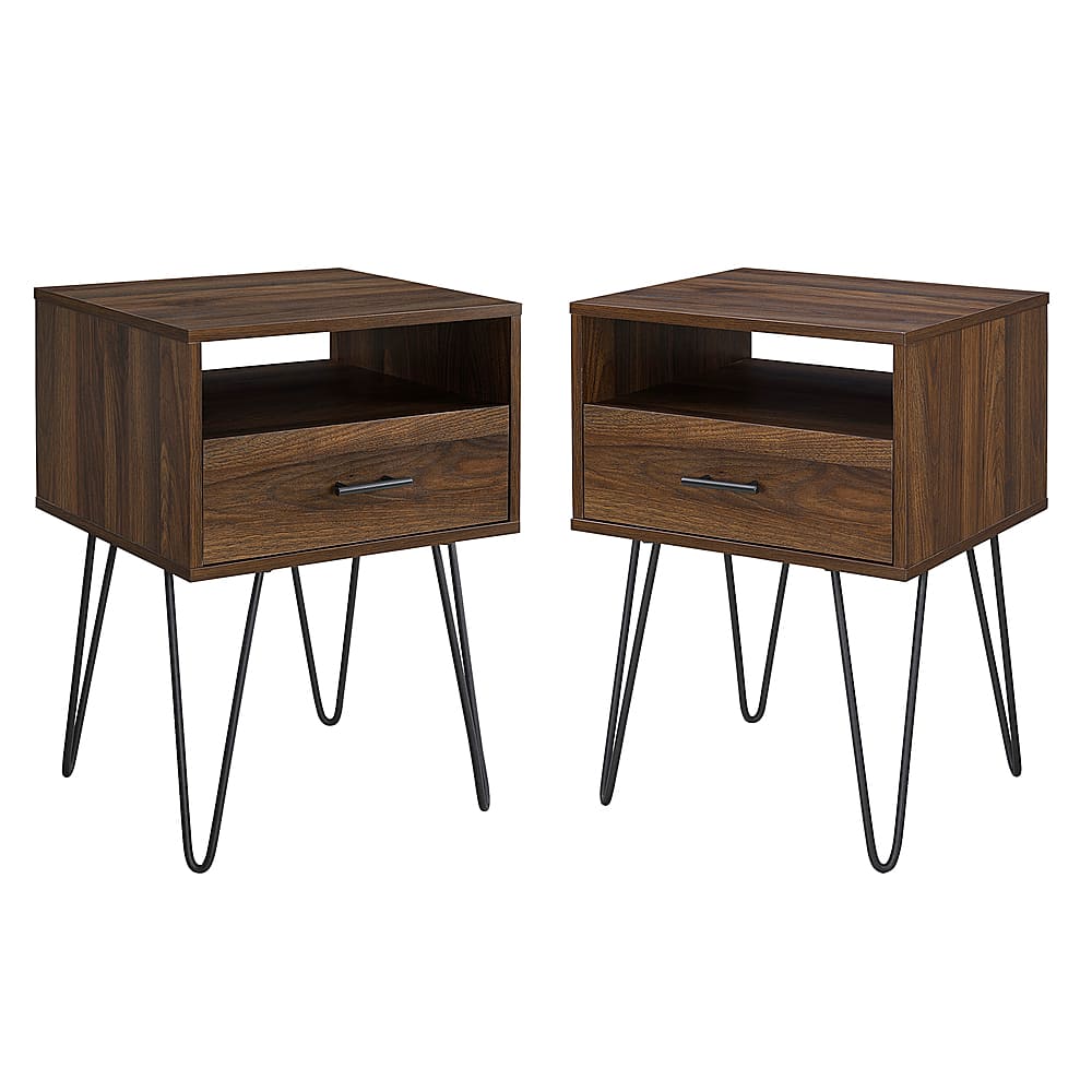 Angle View: Walker Edison - Mid Century Hairpin-Leg Side Table set of 2 - Dark Walnut