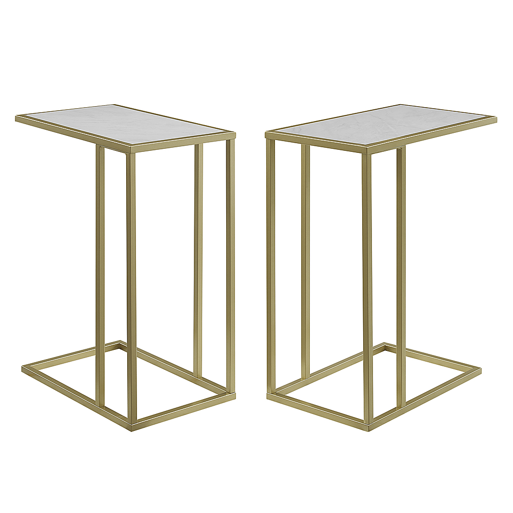 Angle View: Walker Edison - Contemporary 2-Piece Metal Base C-Table set of 2 - Faux White Marble/Gold