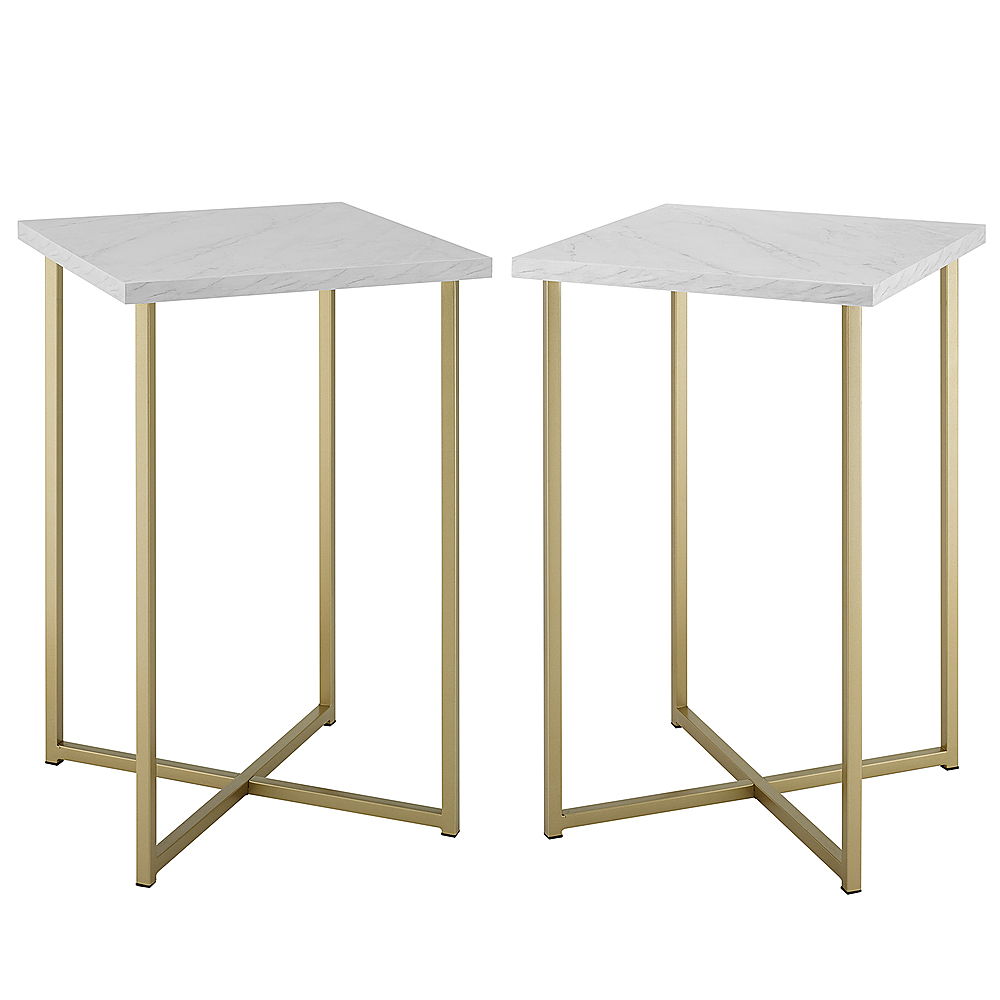 Angle View: Walker Edison - 16” Modern Glam 2-Piece Square Side Table Set - Faux White Marble/Gold