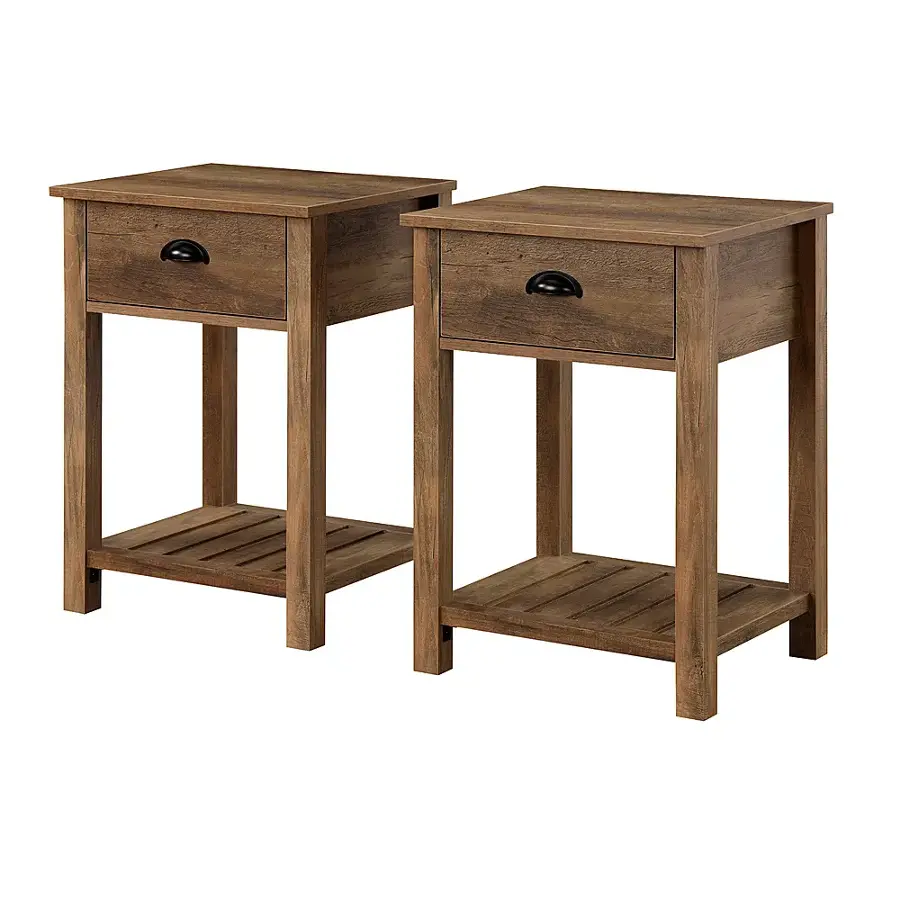 Walker Edison 2 Piece Farmhouse Side Table with Lower Shelf Set Rustic ...