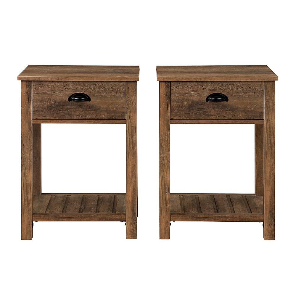 Walker Edison 2 Piece Farmhouse Side Table with Lower Shelf Set Rustic