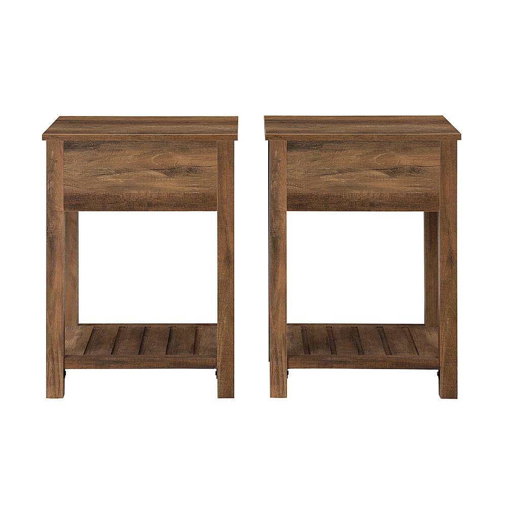 Walker Edison 2 Piece Farmhouse Side Table with Lower Shelf Set Rustic