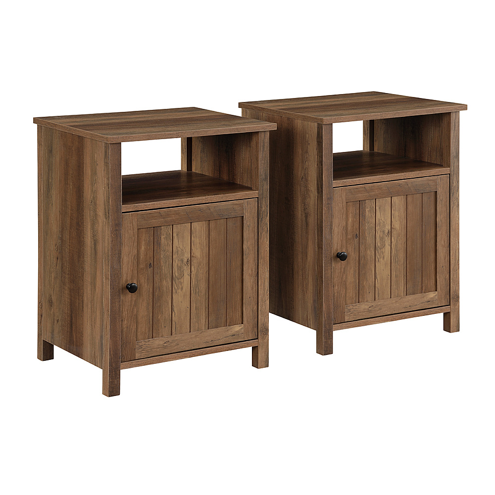 Angle View: Walker Edison - Farmhouse Grooved-Door Side Table set of 2 - Grey Wash