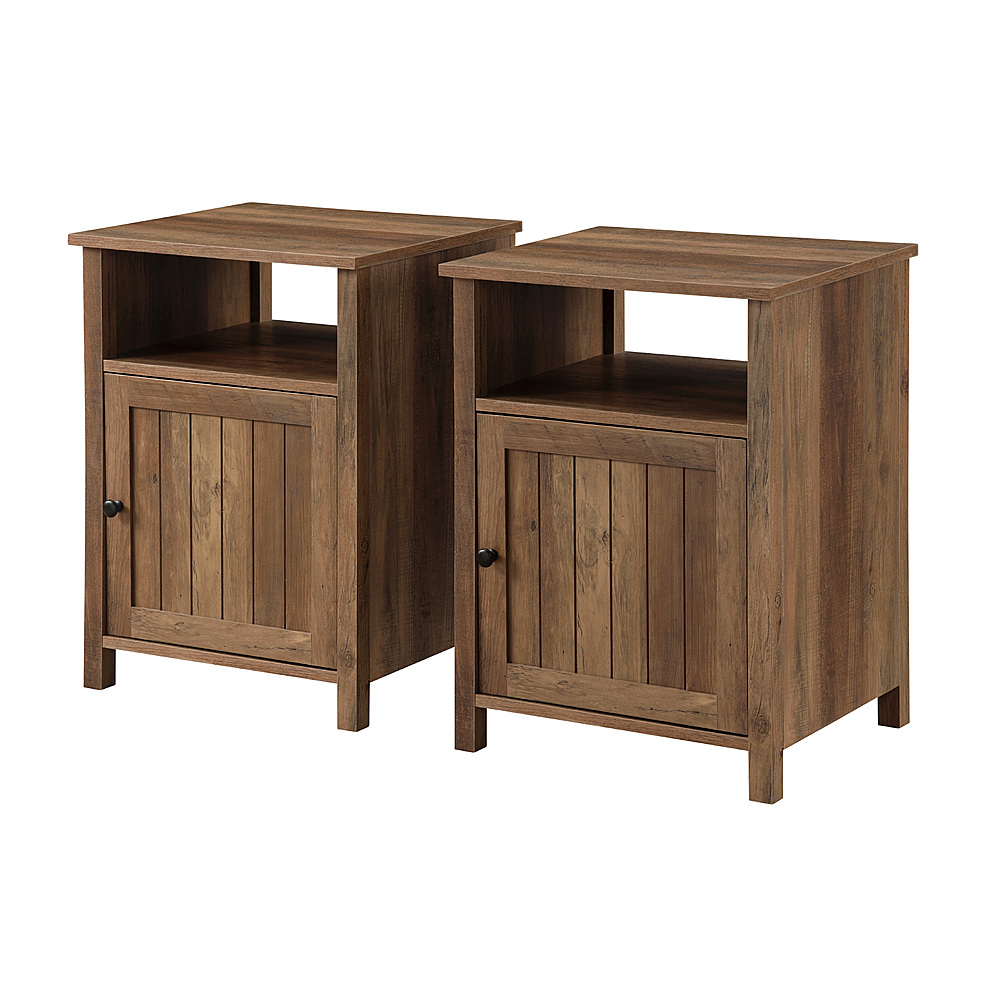 Left View: Walker Edison - Farmhouse Grooved-Door Side Table set of 2 - Grey Wash